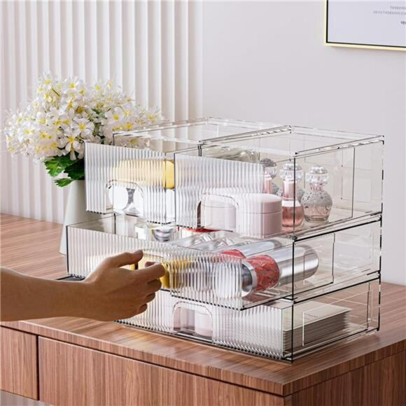 Acrylic Stackable Storage Drawers Clear Organizer for Makeup Bathroom Pantry - Picture 6 of 7